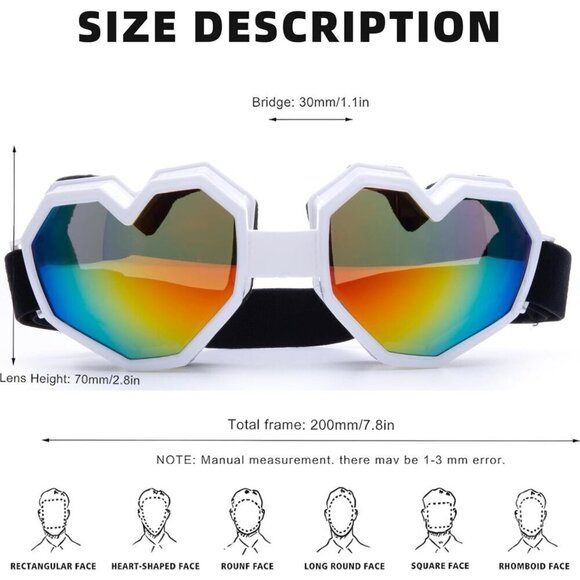 ?4Women White Heart Shaped Sunglasses Fashion Ski Goggles Oversize Love Glasses
